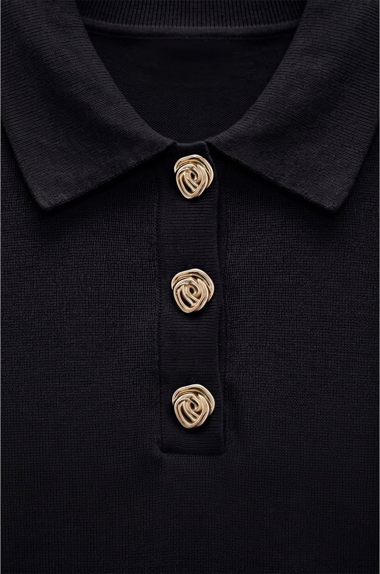 Siyah Button Polo Yaka Kazak