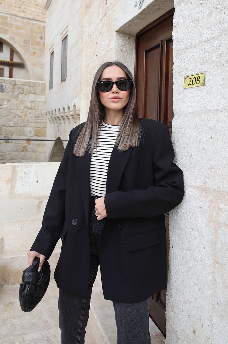 Siyah Çift Düğmeli Premium Blazer Ceket