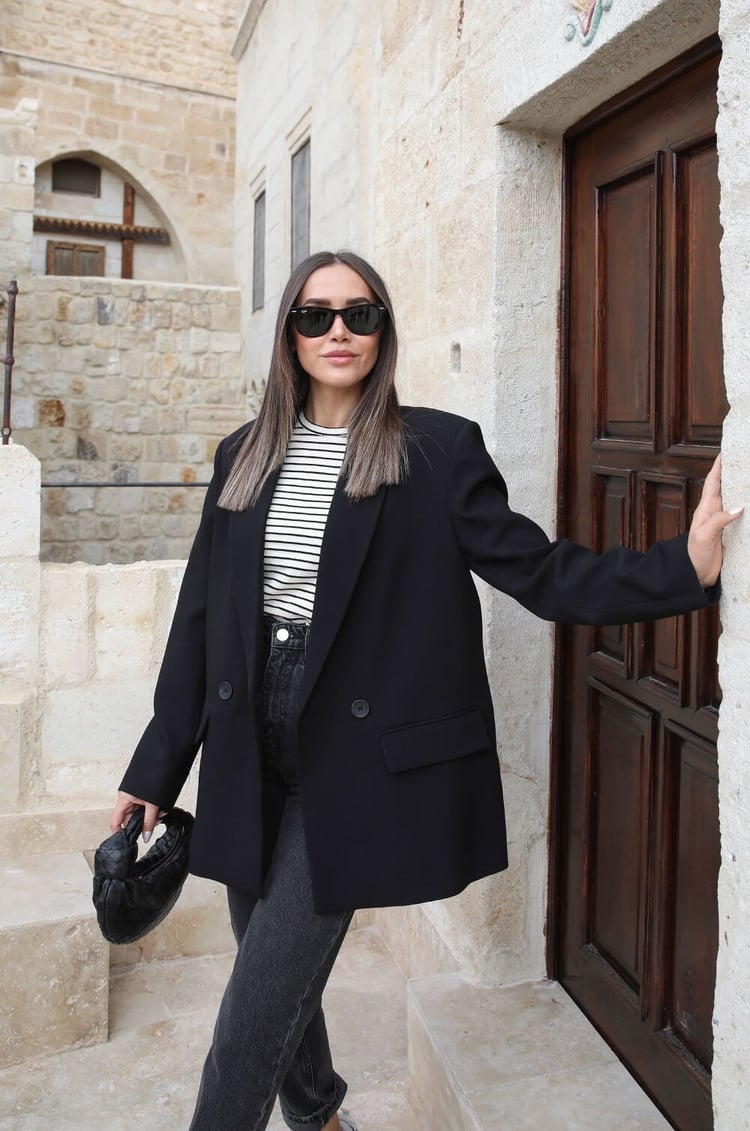 Siyah Çift Düğmeli Premium Blazer Ceket