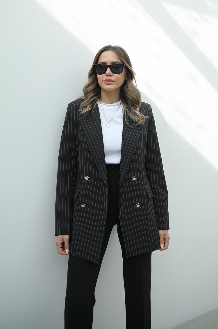 Siyah Çizgili Premium Blazer Ceket