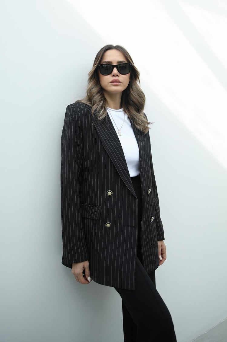 Siyah Çizgili Premium Blazer Ceket