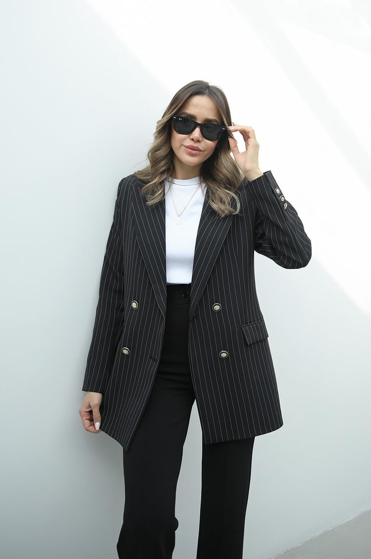 Siyah Çizgili Premium Blazer Ceket