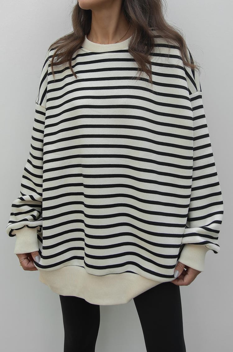 Siyah Çizgili Şardonlu Oversize Sweatshirt
