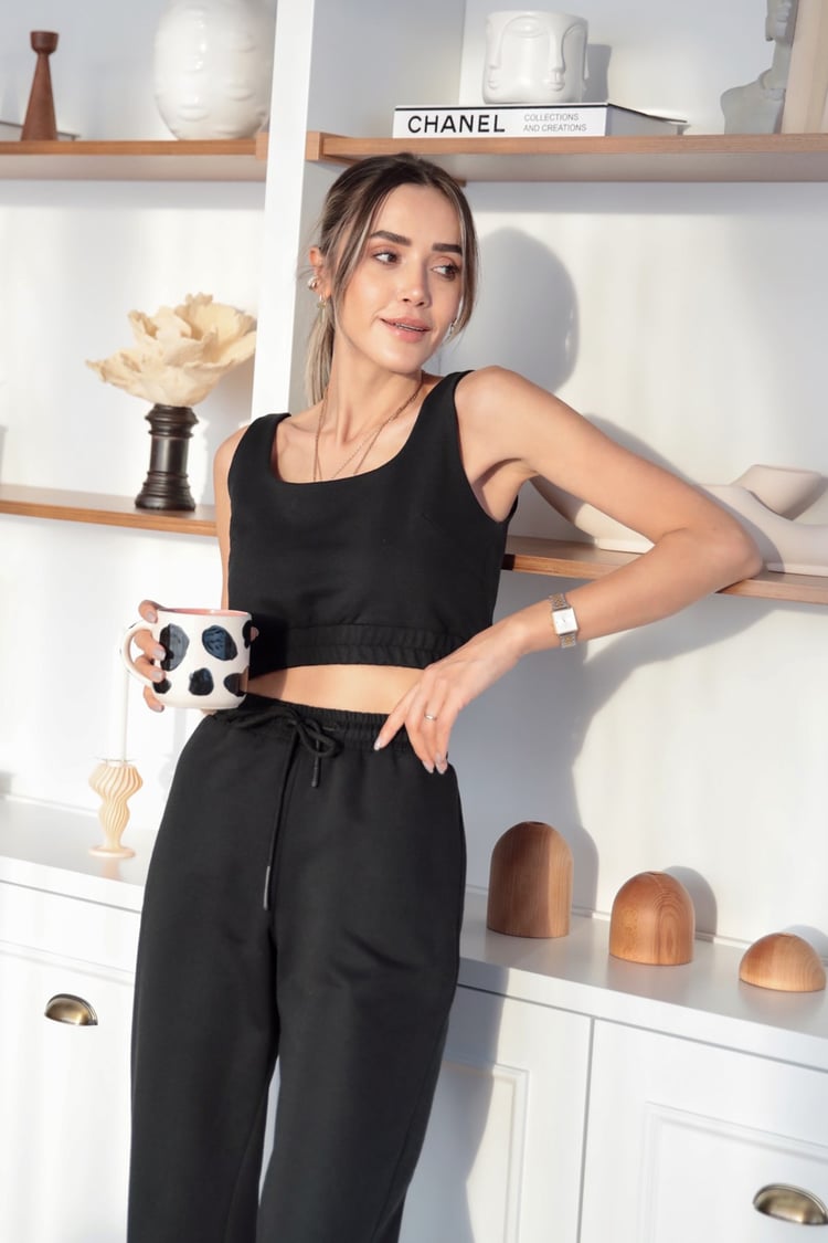 Siyah Crop Eşofman Takım