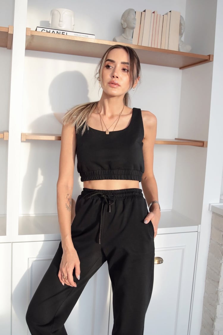 Siyah Crop Eşofman Takım