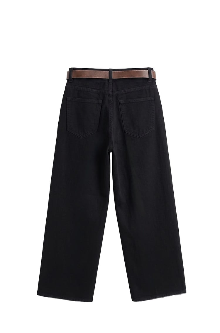 Siyah Culotte Yüksek Bel Kemerli Jean