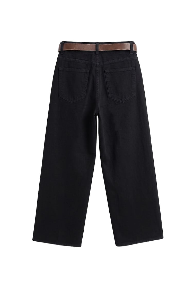 Siyah Culotte Yüksek Bel Kemerli Jean