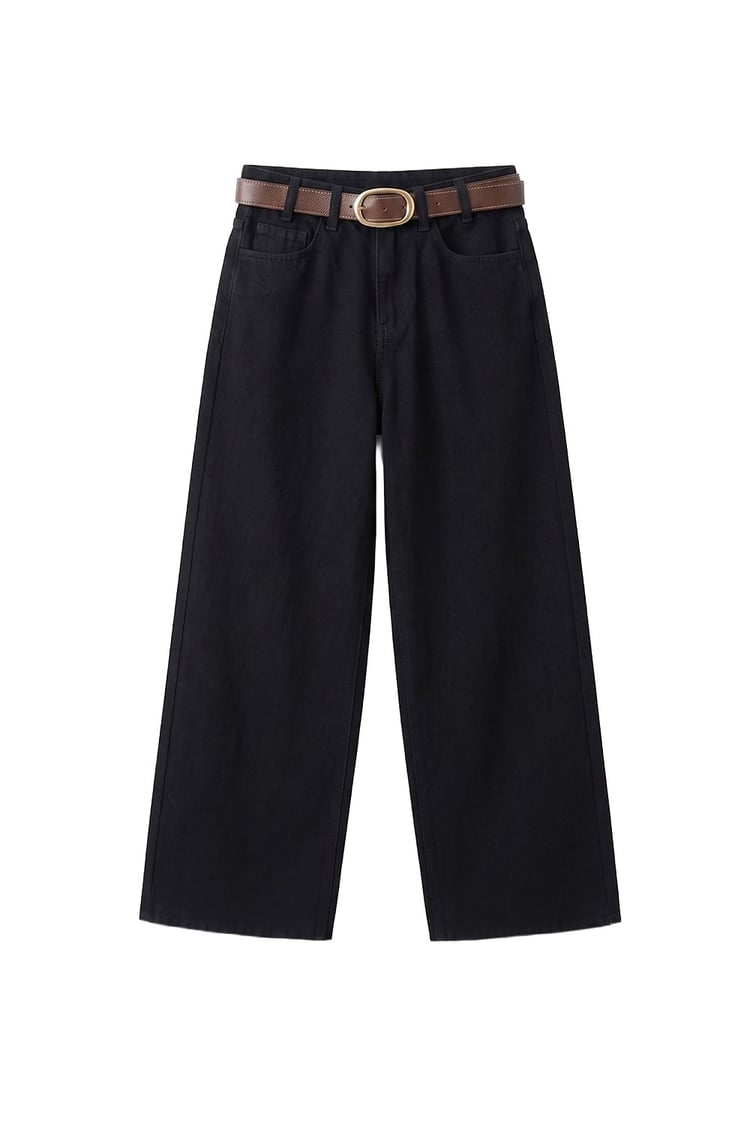 Siyah Culotte Yüksek Bel Kemerli Jean