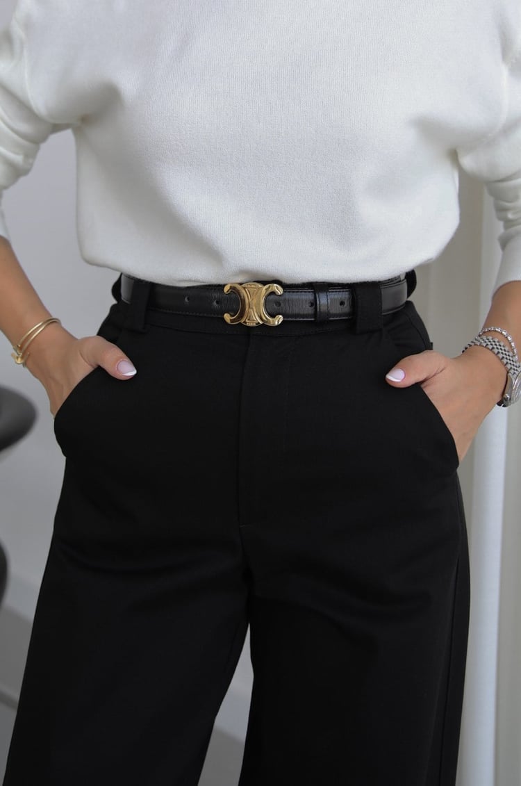 Siyah Curved Barrel Pantolon