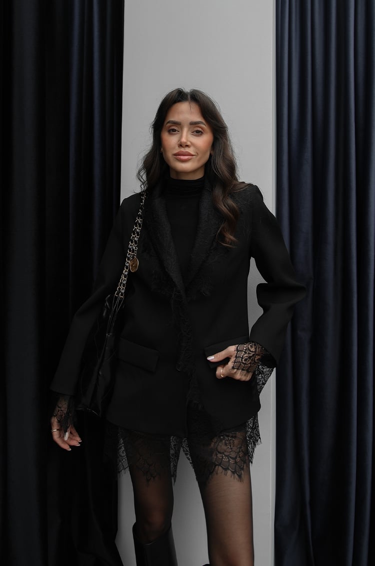 Siyah Dantel Detaylı Blazer Ceket