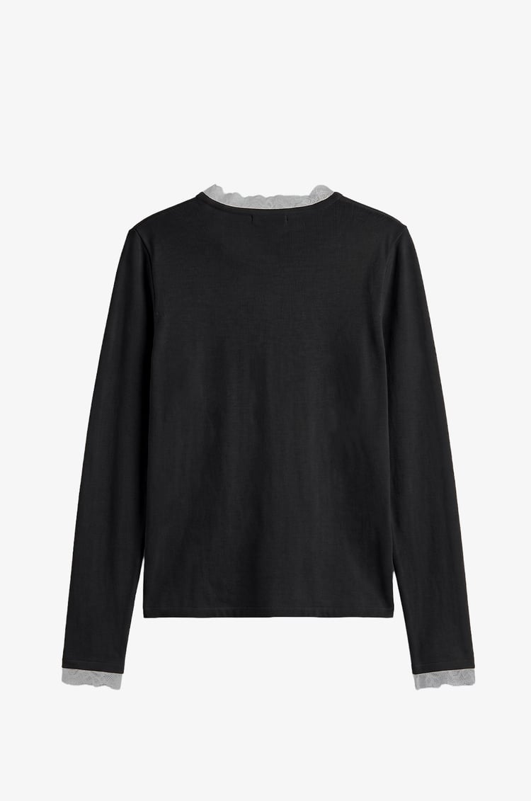 Siyah Dantelli Long Sleeve Triko Bluz
