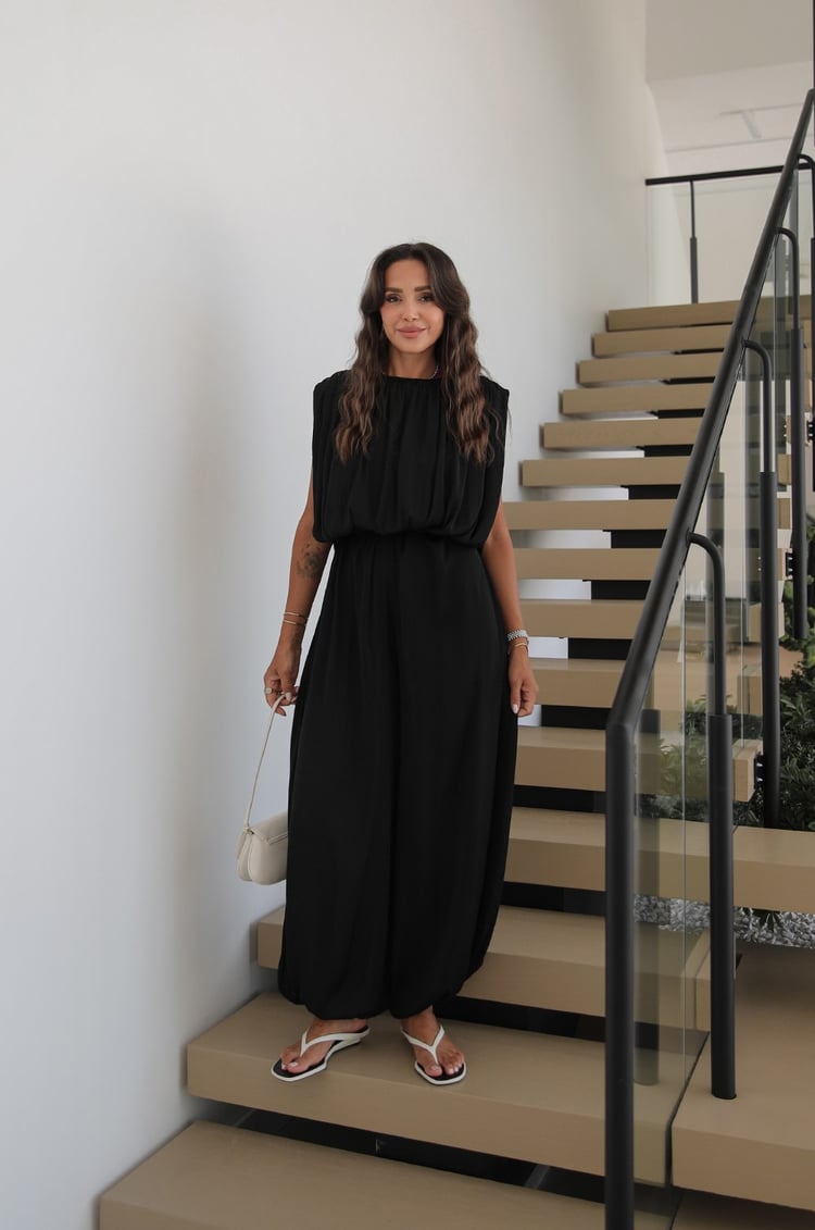 Siyah Dökümlü Bluz Pantolon Takım