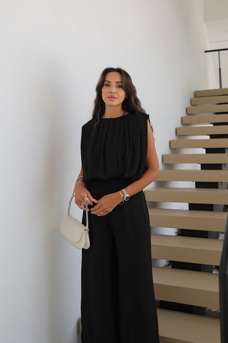 Siyah Dökümlü Bluz Pantolon Takım