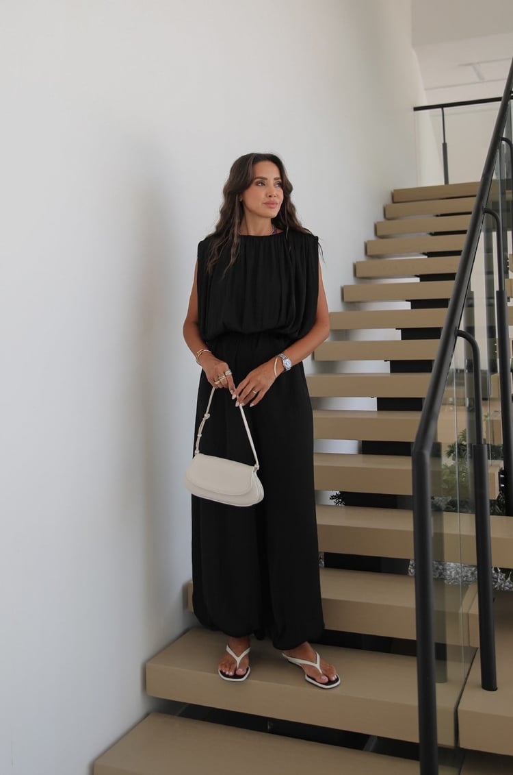Siyah Dökümlü Bluz Pantolon Takım