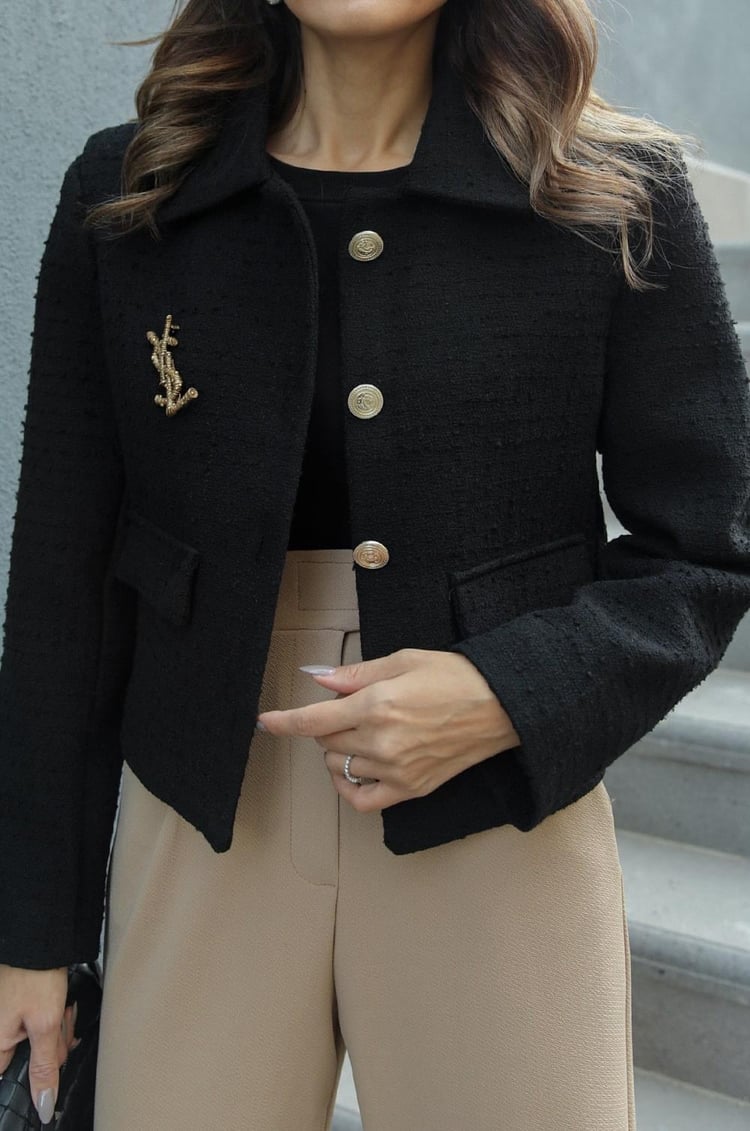 Siyah Dore Düğmeli Tüvit Blazer Ceket