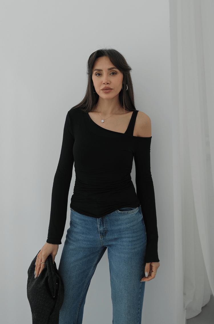 Siyah Fallon Asimetrik Bluz Atlet İkili Takım