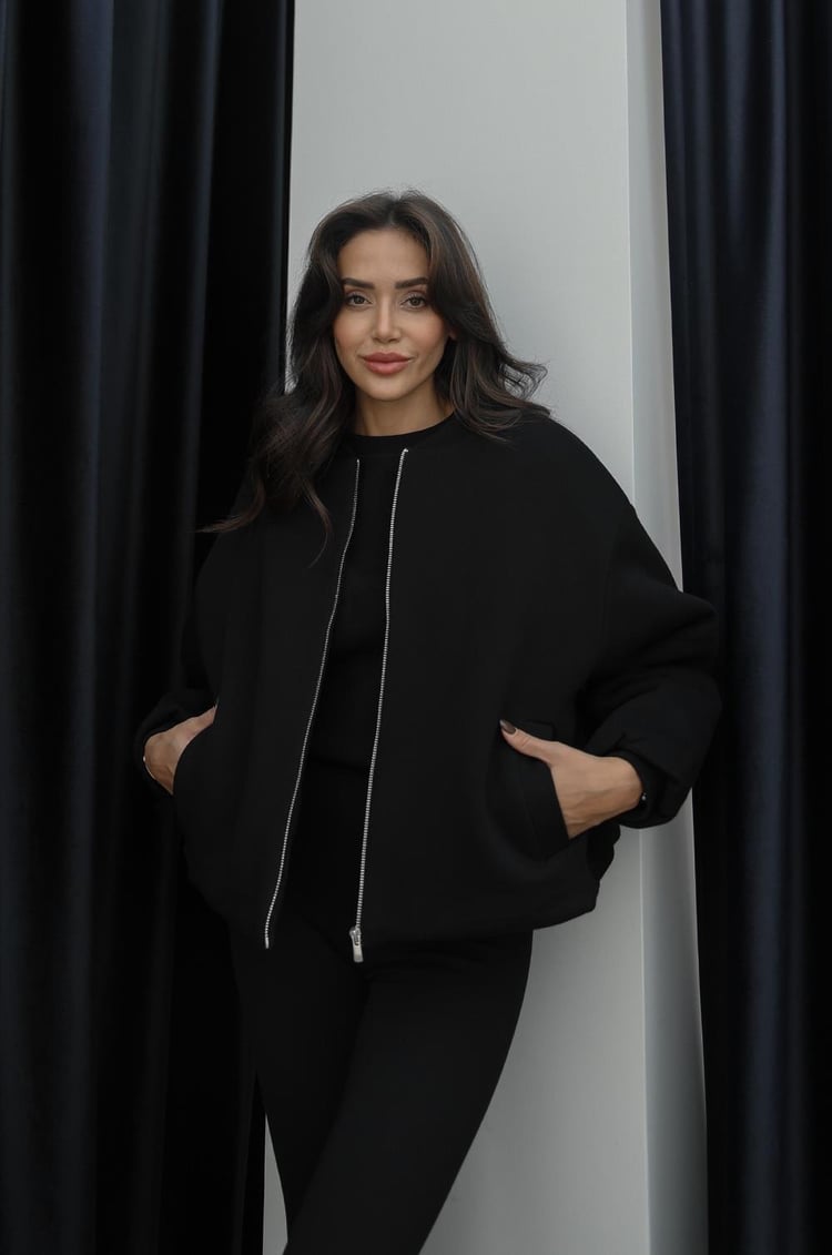 Siyah Fermuarlı Sweat Ceket