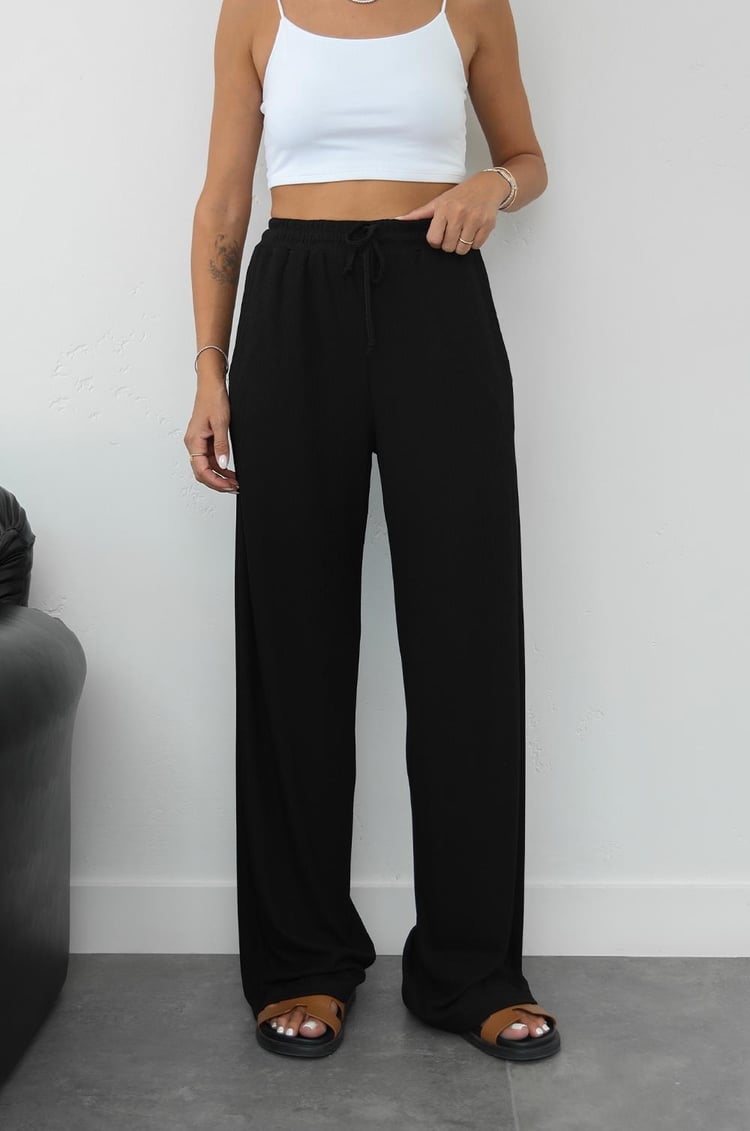 Siyah Fitilli Beli Lastikli Pantolon