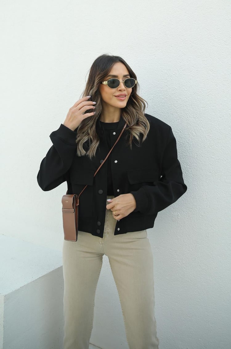 Siyah Geniş Cepli Bomber Ceket