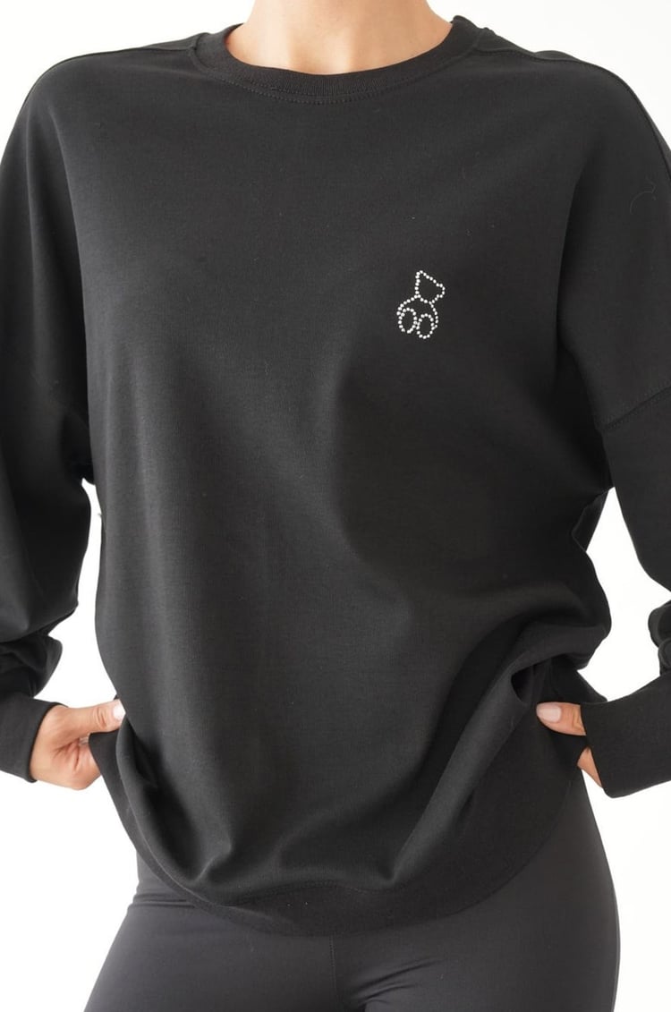 Siyah Göğüsü Mini Taşlı Sweatshirt