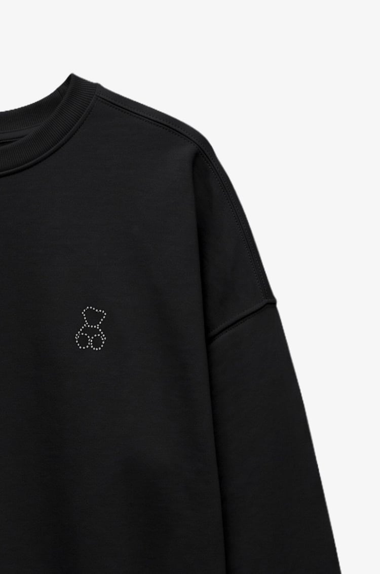 Siyah Göğüsü Mini Taşlı Sweatshirt