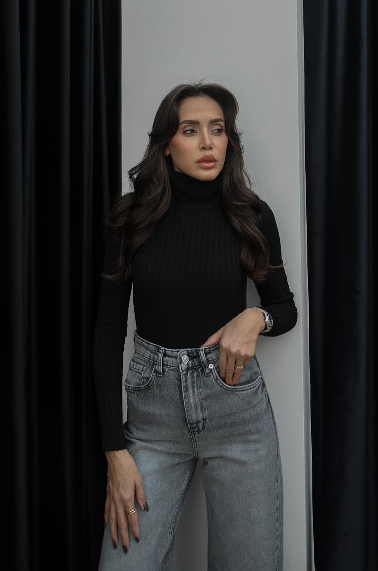 Siyah Graham Fitilli Balıkçı Triko