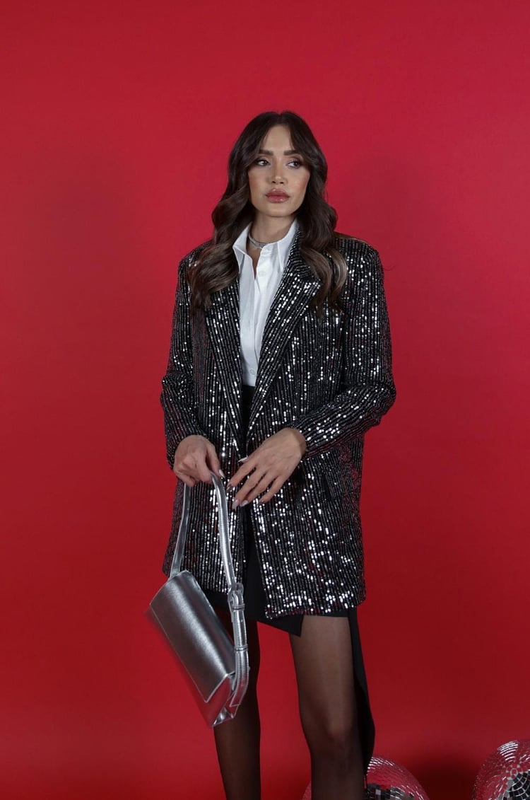 Siyah Gri Pullu Blazer Ceket