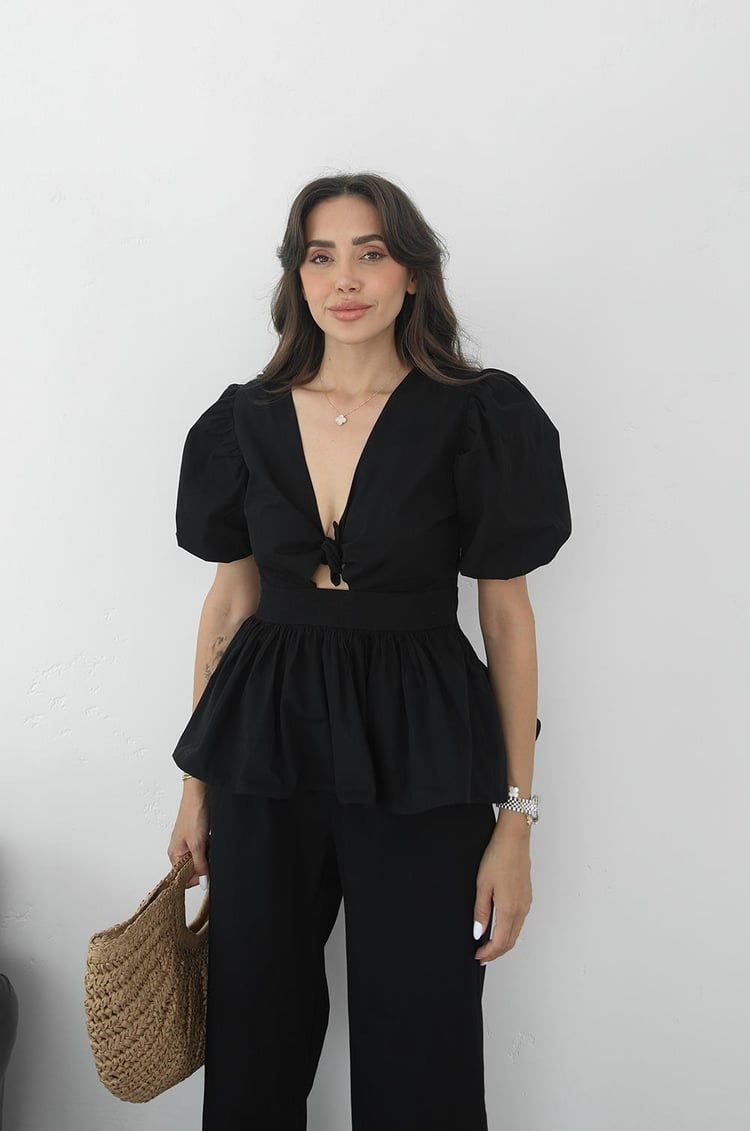 Siyah Hodge Bağlama Detaylı Takım