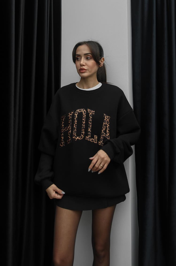 Siyah Hola Baskılı Sweatshirt