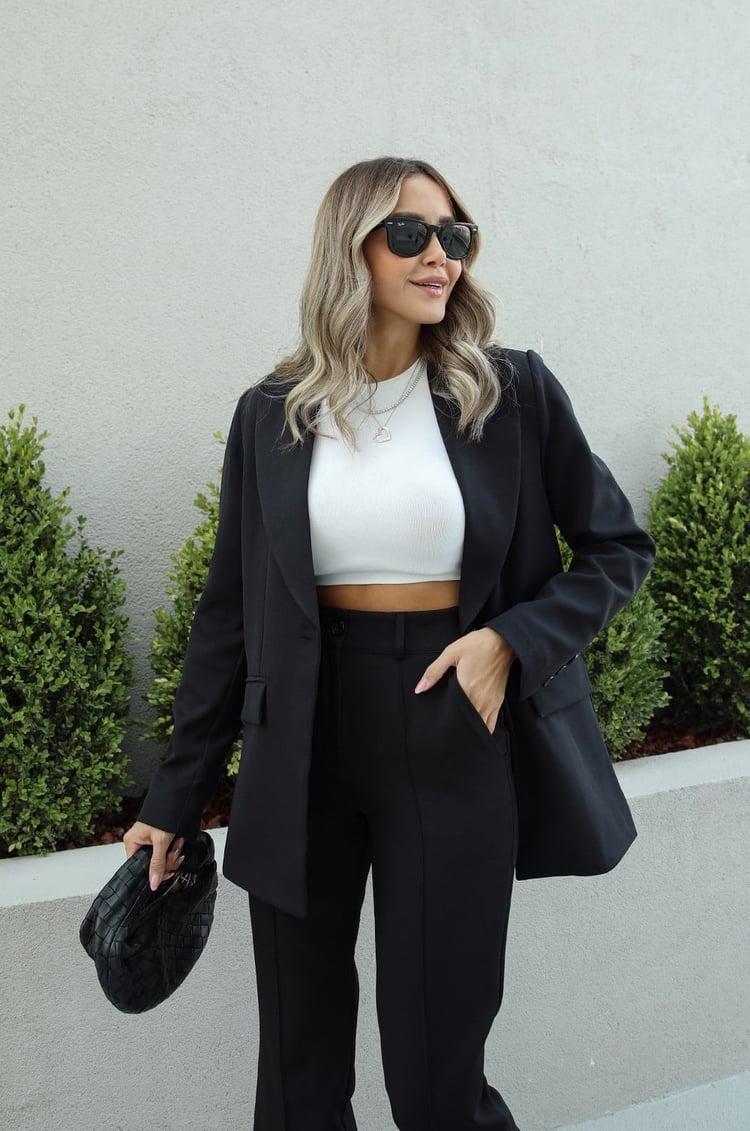 Siyah İspanyol Pantolon Blazer Premium Takım