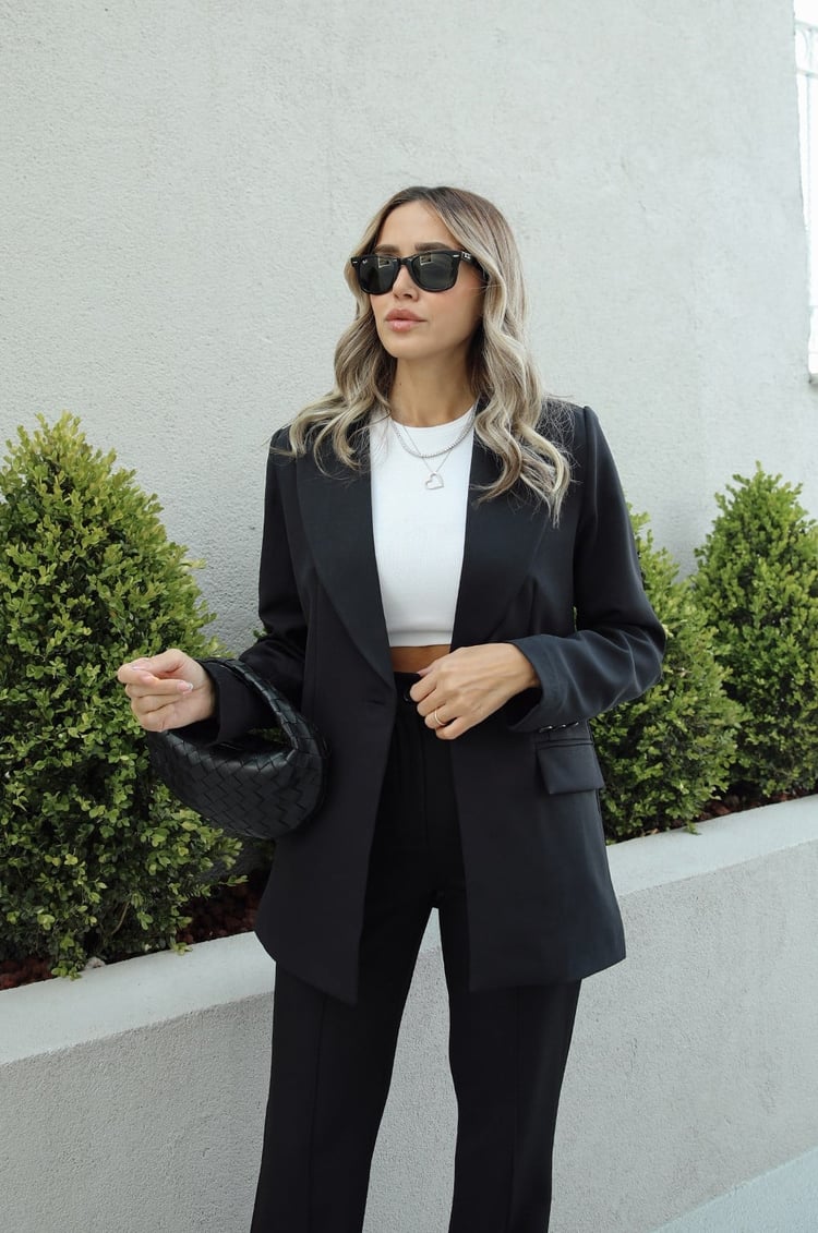 Siyah İspanyol Pantolon Blazer Premium Takım