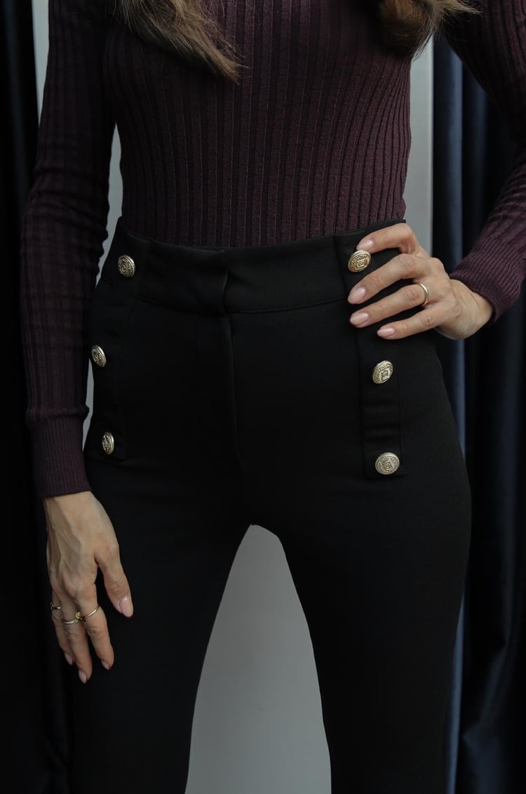 Siyah Joel Gold Düğme Detaylı Pantolon