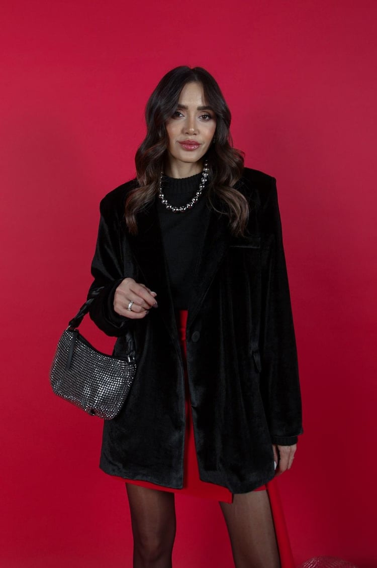 Siyah Kadife Blazer Ceket