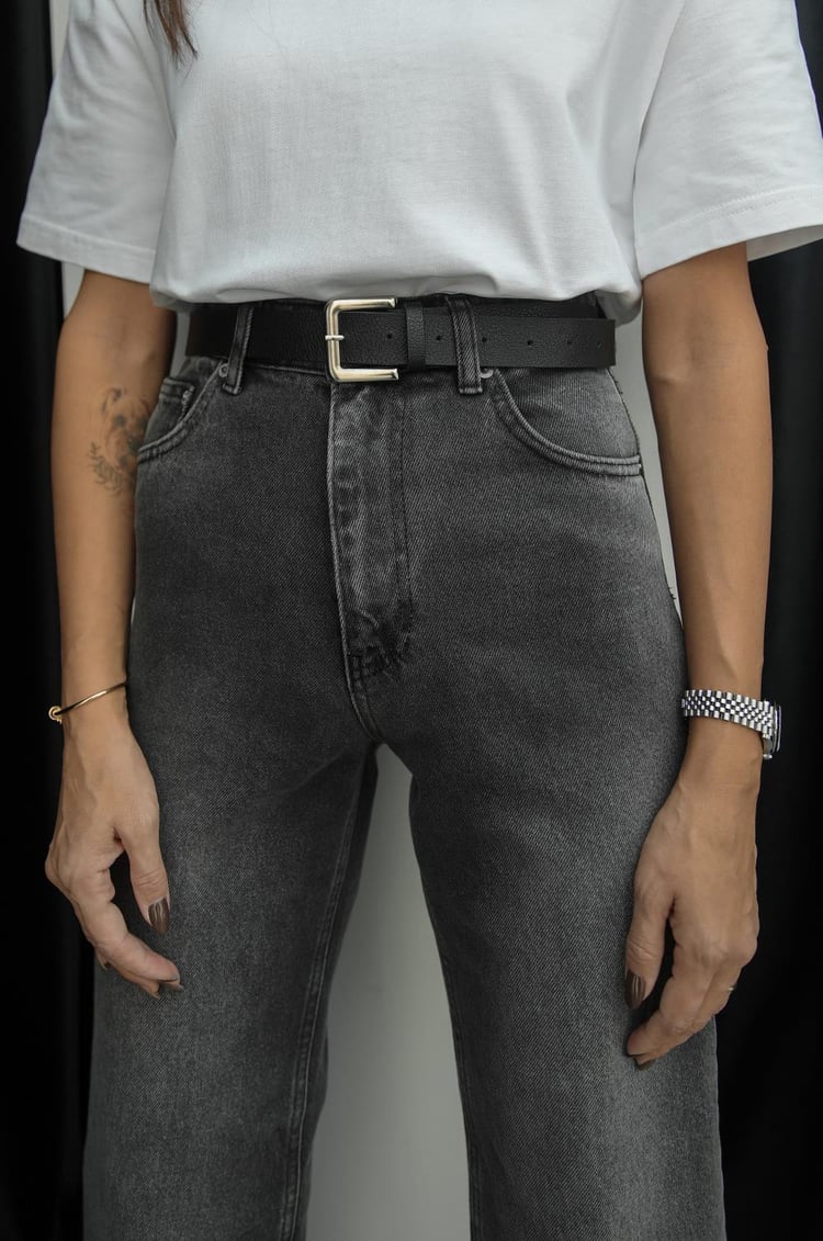 Siyah Kar Yıkamalı Wide Leg Jean
