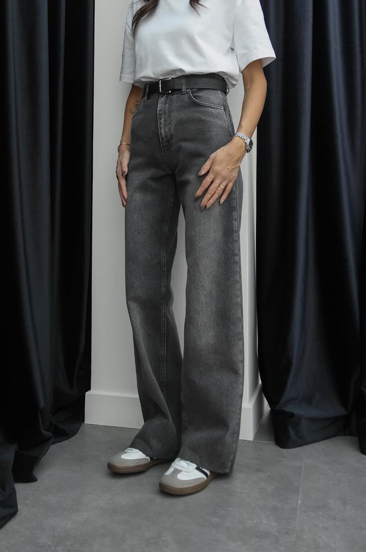Siyah Kar Yıkamalı Wide Leg Jean