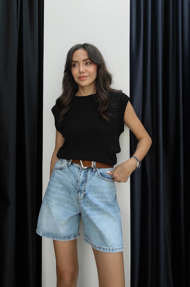 Siyah Kolsuz Bisiklet Yaka Triko