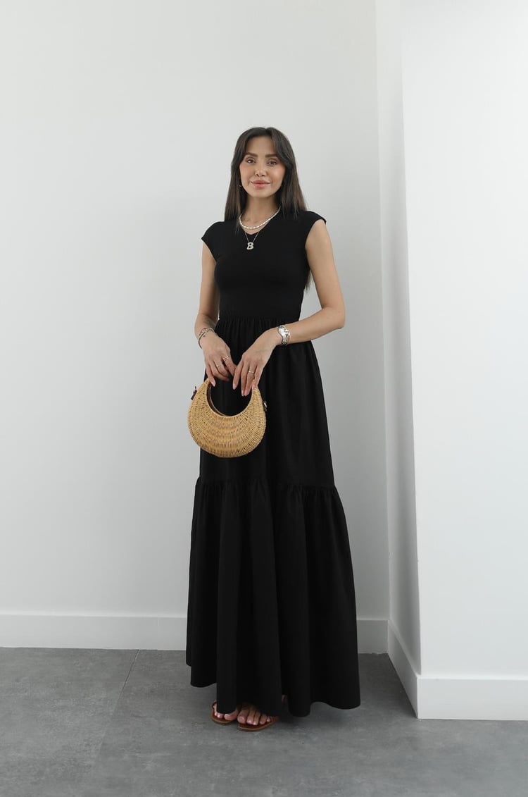 Siyah Kontrast A Kesim Elbise