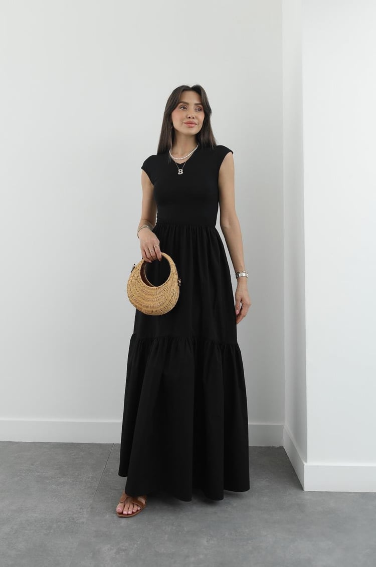 Siyah Kontrast A Kesim Elbise