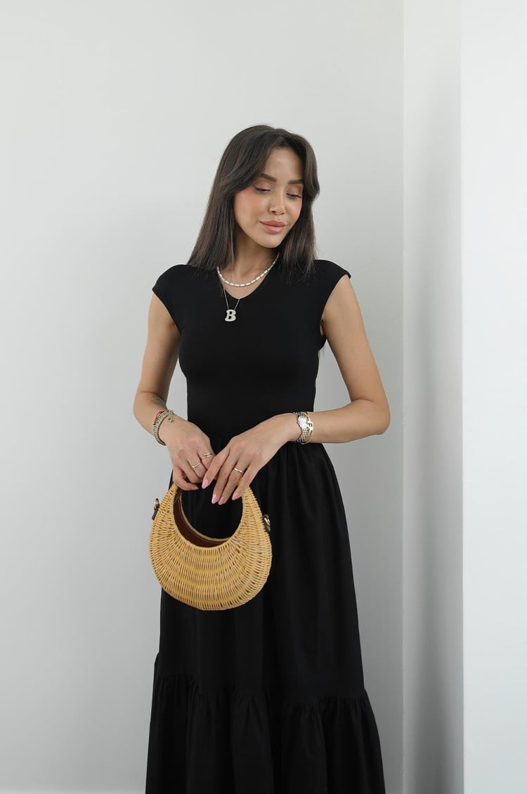 Siyah Kontrast A Kesim Elbise