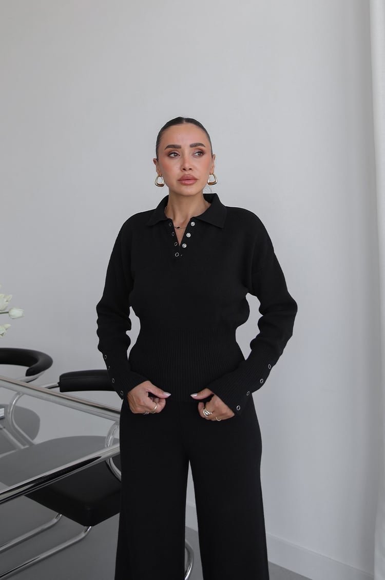 Siyah Lara Triko Bluz Pantolon Takım