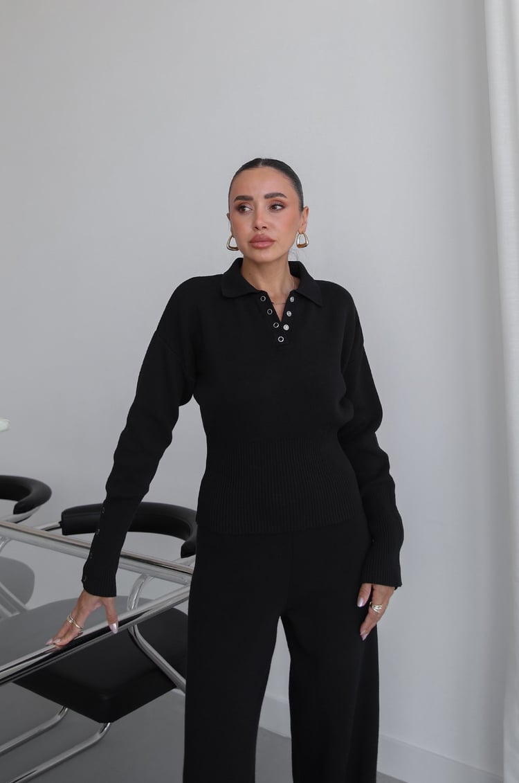 Siyah Lara Triko Bluz Pantolon Takım