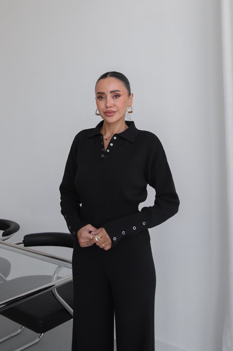 Siyah Lara Triko Bluz Pantolon Takım
