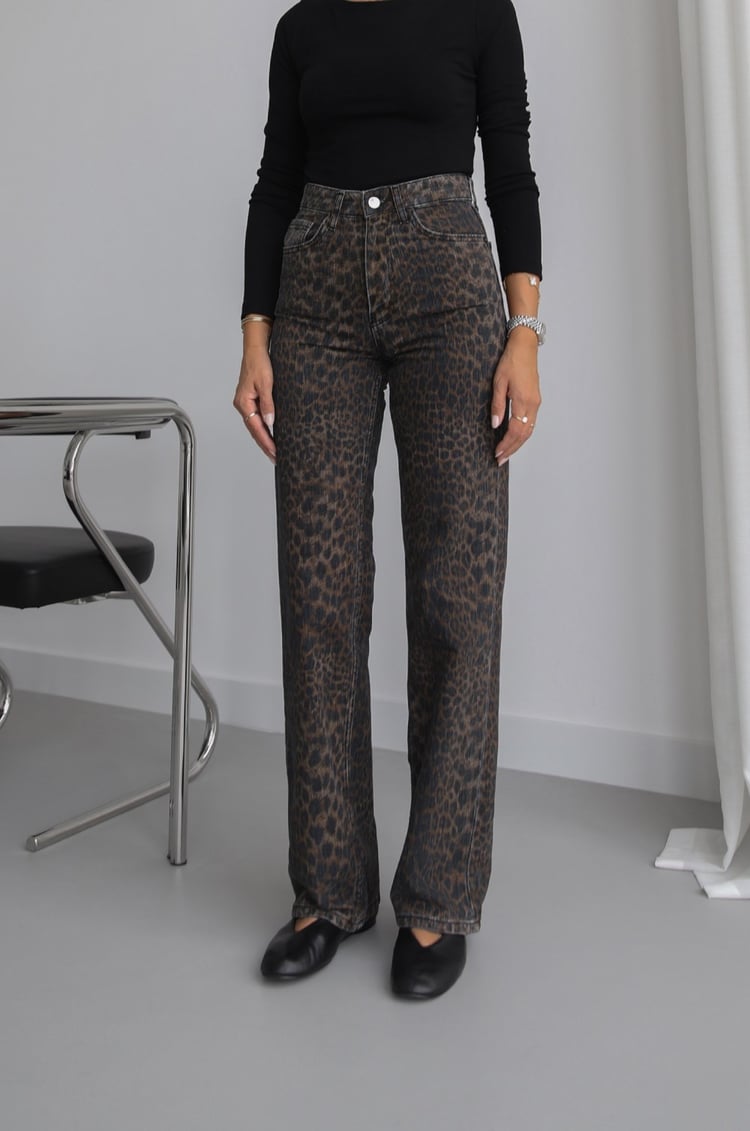 Siyah Leopar Kuzmina Straight Jean