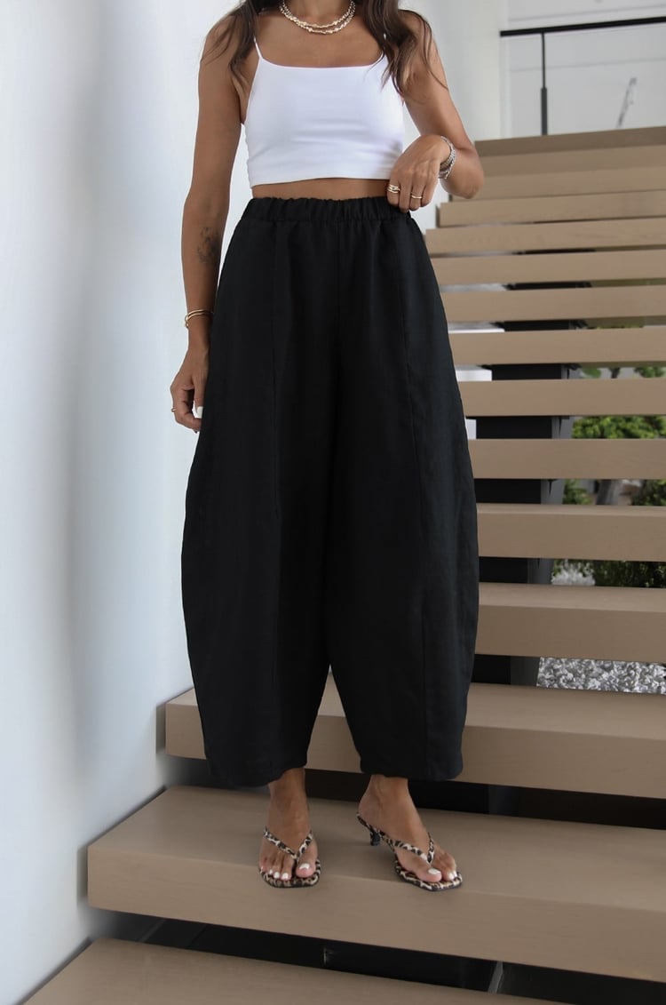 Siyah Linen Şalvar Pantolon