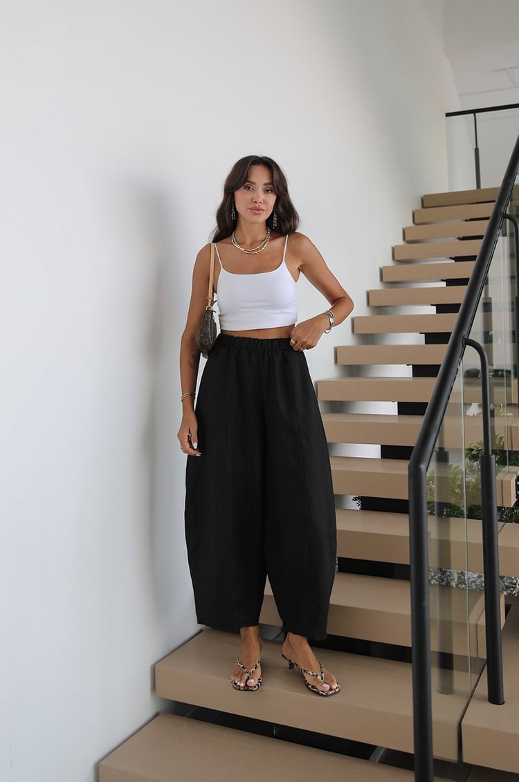 Siyah Linen Şalvar Pantolon