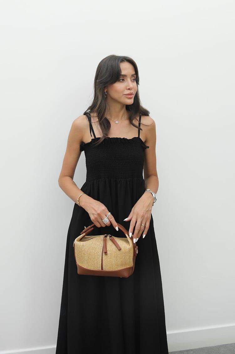 Siyah Lucca İp Askılı Lastikli Elbise
