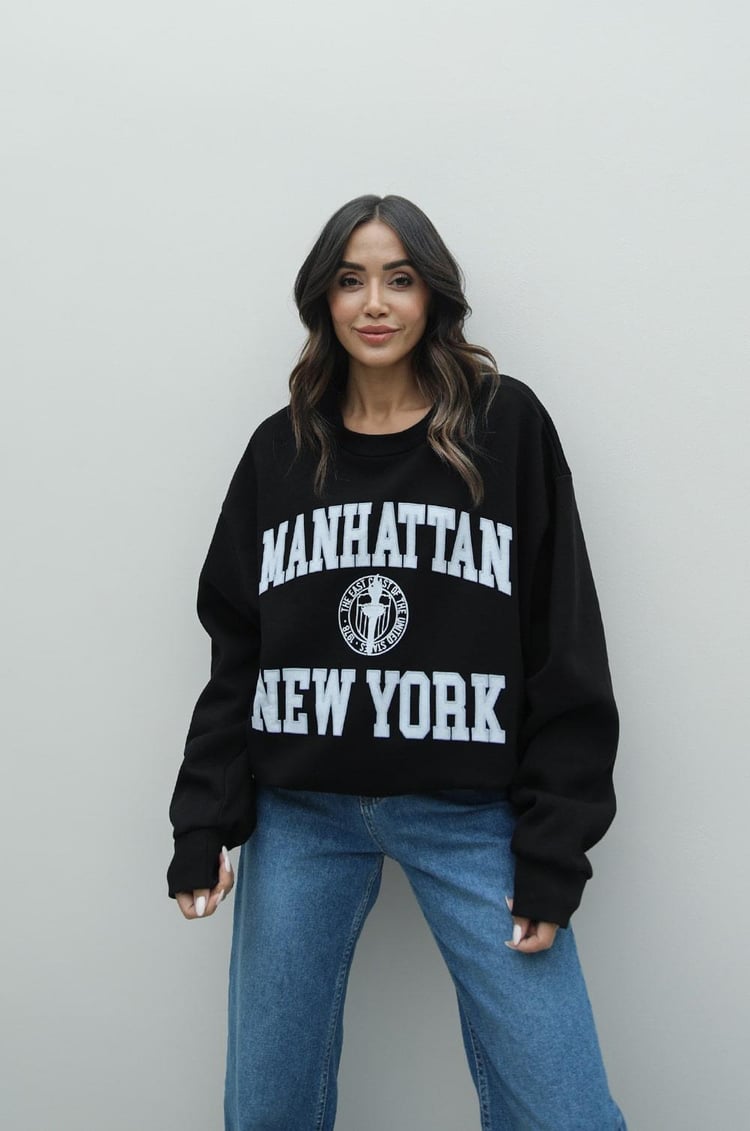 Siyah Manhattan Baskılı Sweatshirt