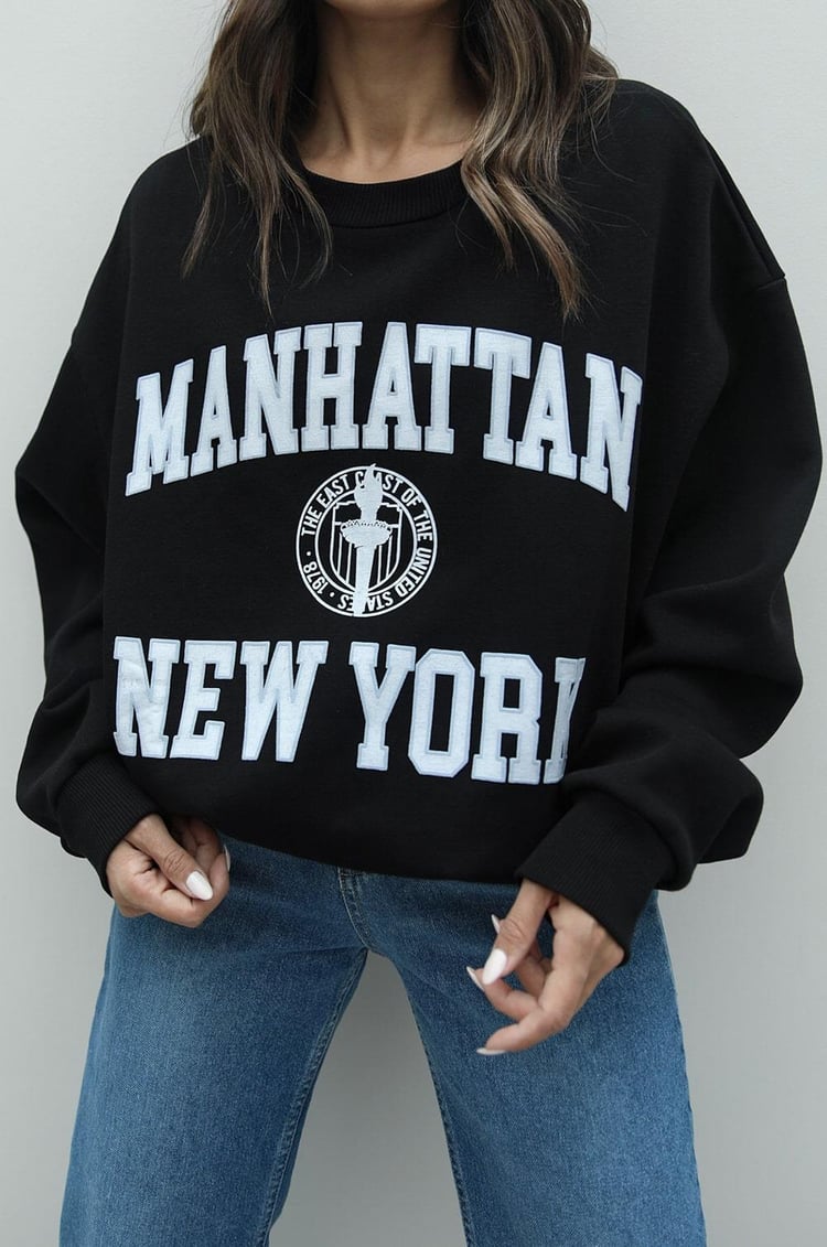 Siyah Manhattan Baskılı Sweatshirt