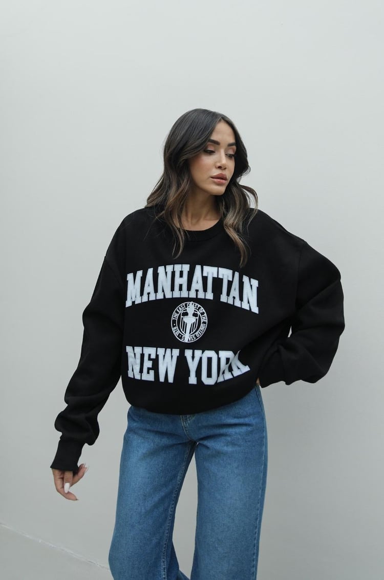 Siyah Manhattan Baskılı Sweatshirt
