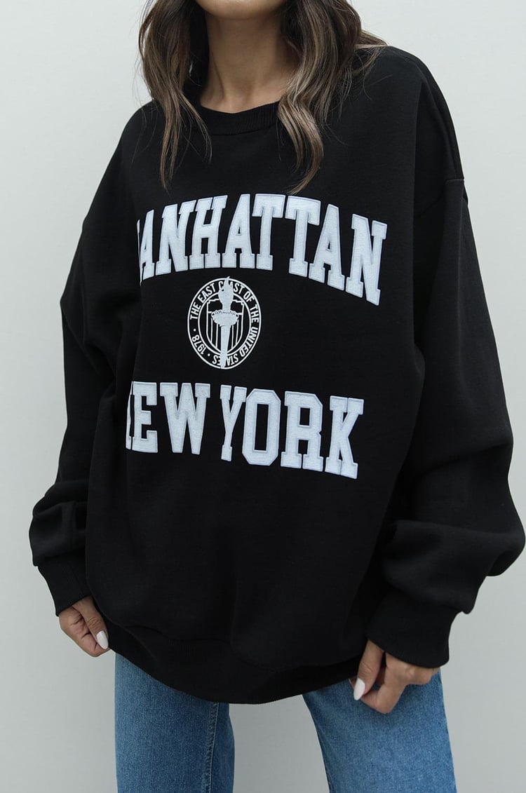 Siyah Manhattan Baskılı Sweatshirt
